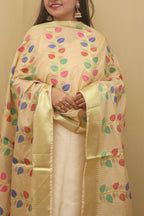 Ethnic Charm: Cream Banarasi Silk Meenakari Dupatta for Stunning Style - Luxurion World