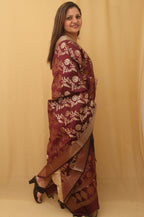 Maroon Banarasi Silk Dupatta - Luxurion World