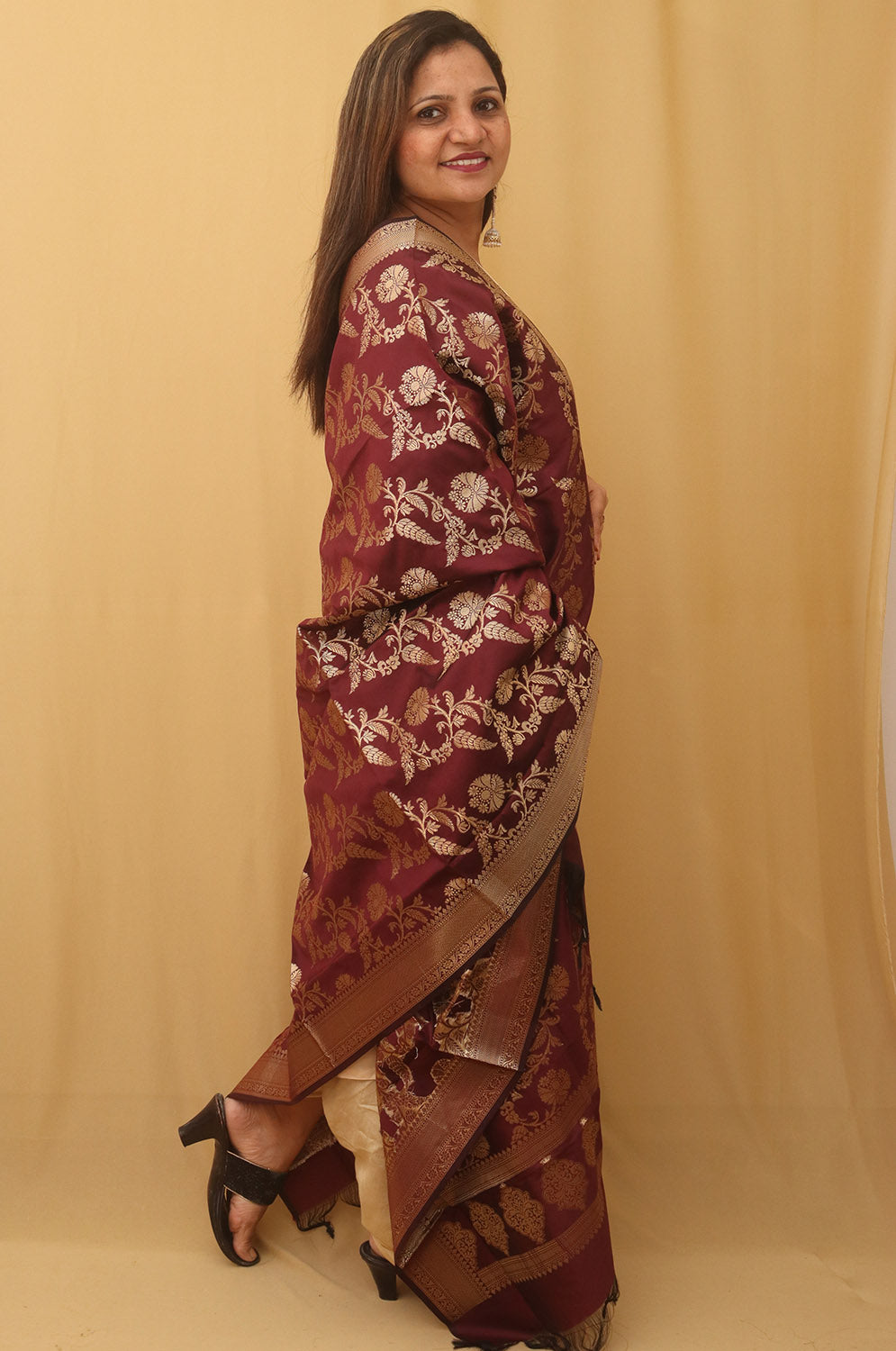 Maroon Banarasi Silk Dupatta - Luxurion World