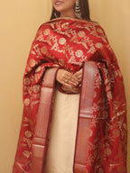 Red Banarasi Silk Dupatta - Luxurion World