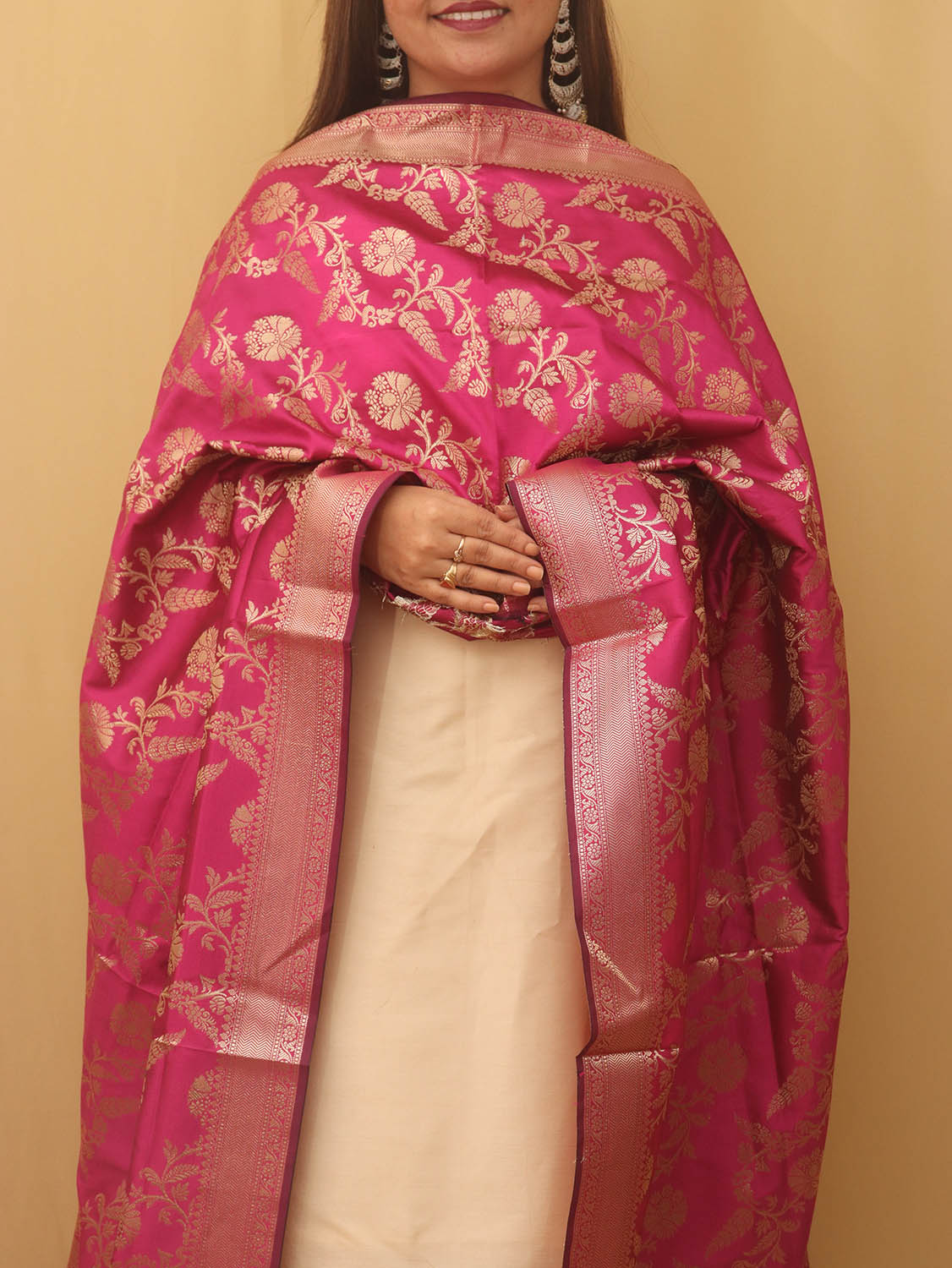 Pink Banarasi Silk Dupatta - Luxurion World