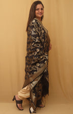Black Banarasi Silk Dupatta - Luxurion World