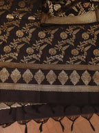 Black Banarasi Silk Dupatta - Luxurion World