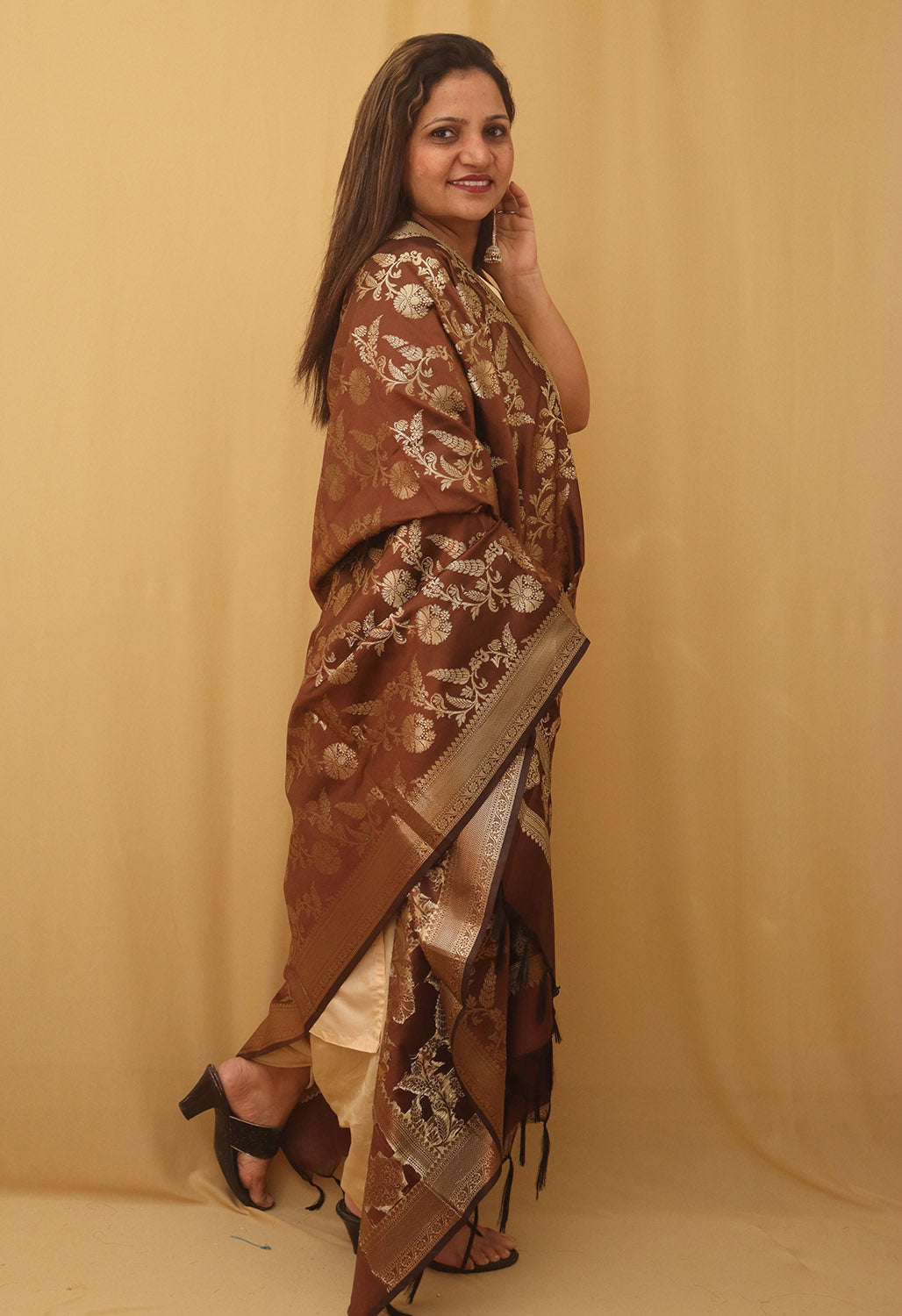 Brown Banarasi Silk Dupatta - Luxurion World