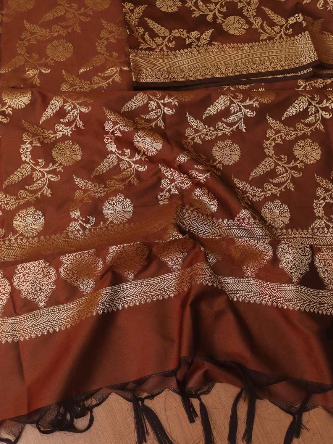 Brown Banarasi Silk Dupatta - Luxurion World