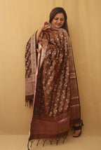 Brown Banarasi Silk Meenakari Dupatta - Luxurion World