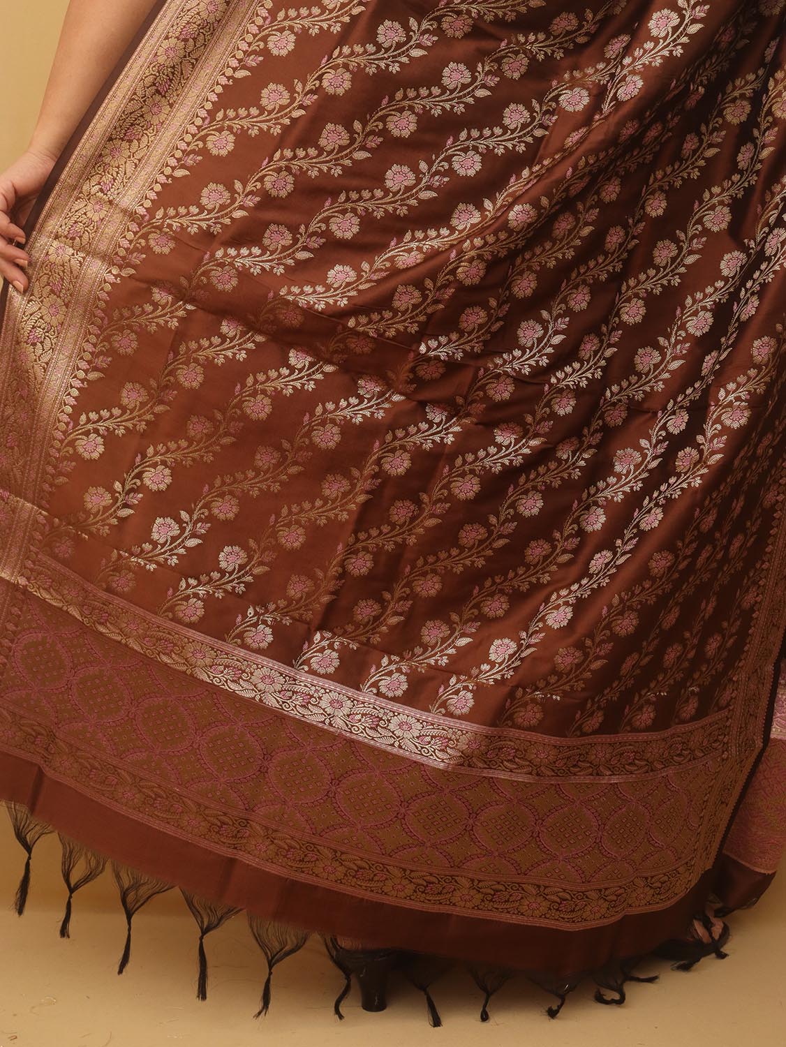 Brown Banarasi Silk Meenakari Dupatta - Luxurion World