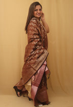 Brown Banarasi Silk Meenakari Dupatta - Luxurion World