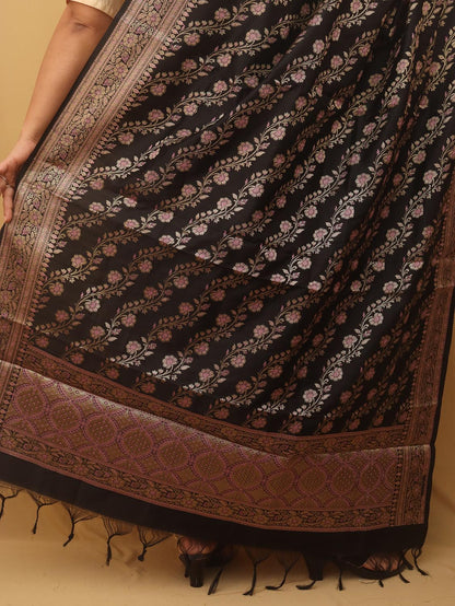 Black Banarasi Silk Meenakari Dupatta - Luxurion World