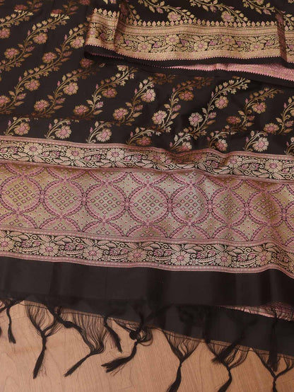 Black Banarasi Silk Meenakari Dupatta - Luxurion World