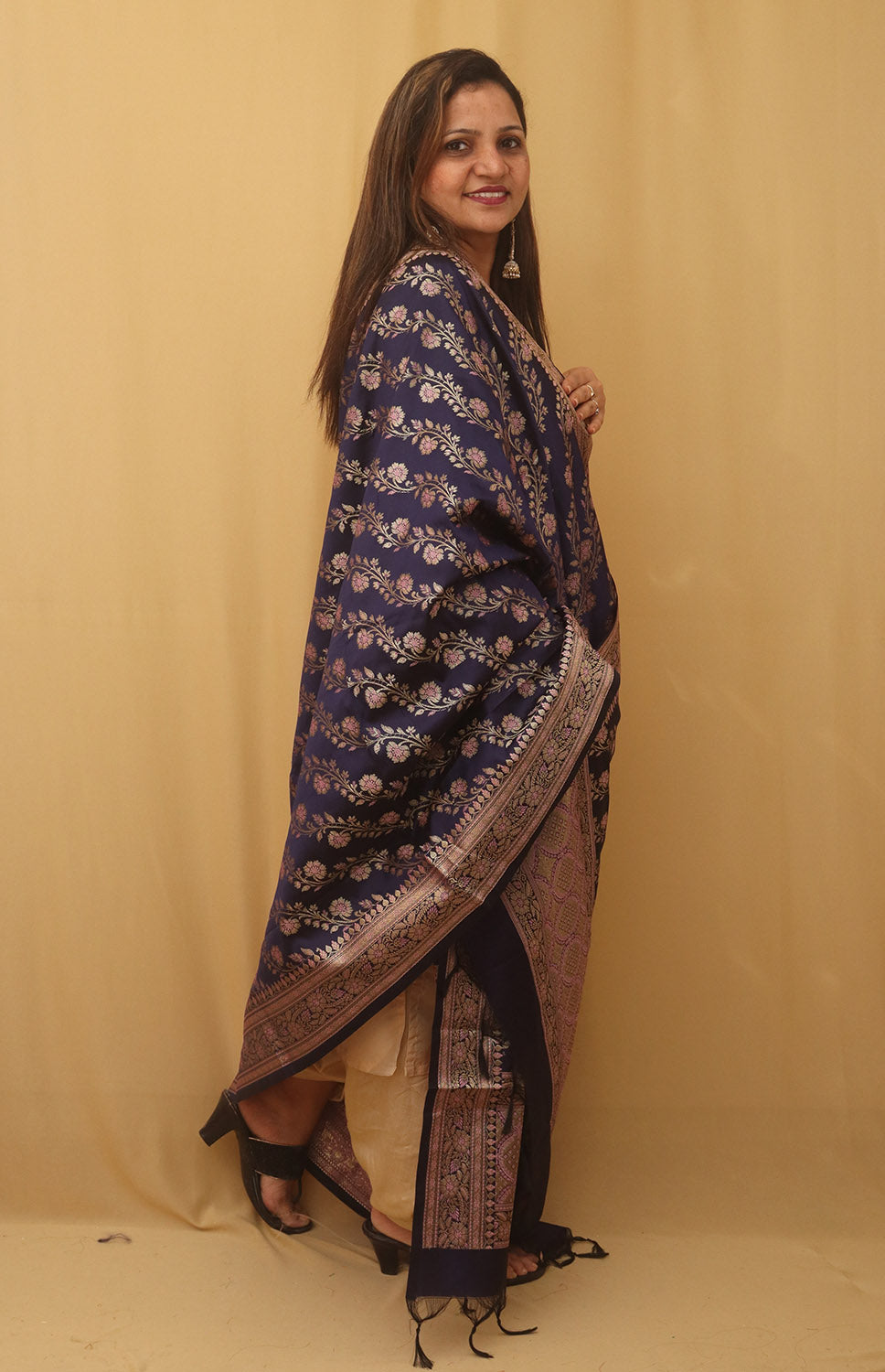 Blue Banarasi Silk Meenakari Dupatta - Luxurion World