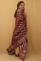 Maroon Banarasi Silk Meenakari Dupatta - Luxurion World