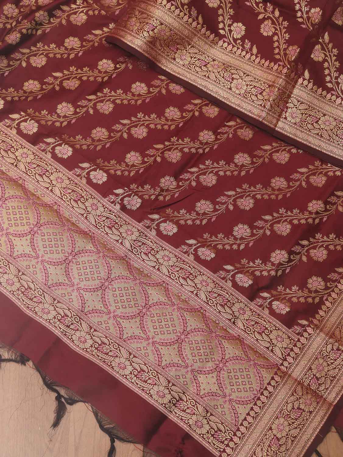 Maroon Banarasi Silk Meenakari Dupatta - Luxurion World