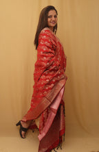 Red Banarasi Silk Meenakari Dupatta - Luxurion World