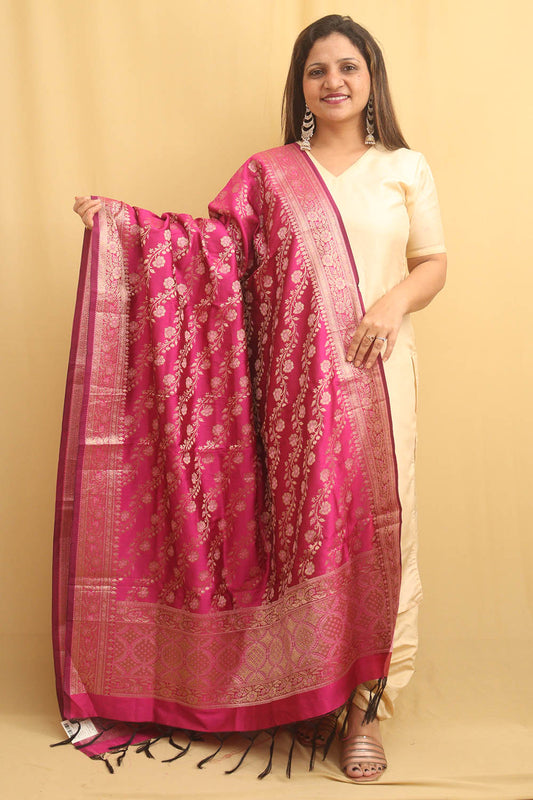 Pink Banarasi Silk Meenakari Dupatta - Luxurion World