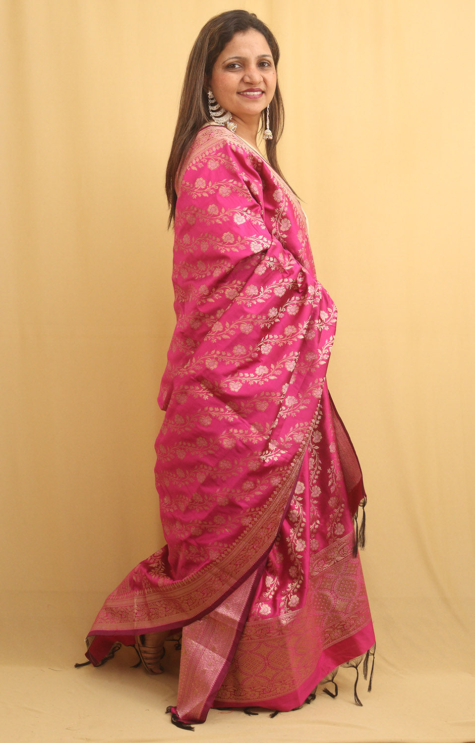 Pink Banarasi Silk Meenakari Dupatta - Luxurion World
