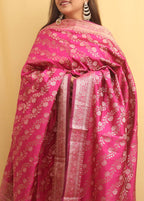 Pink Banarasi Silk Meenakari Dupatta - Luxurion World