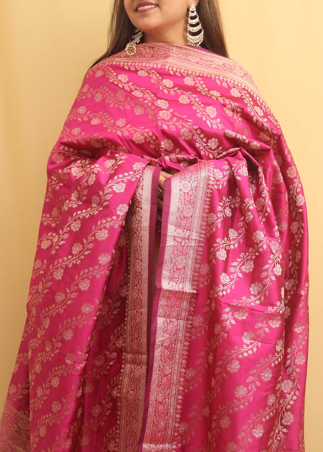 Pink Banarasi Silk Meenakari Dupatta - Luxurion World