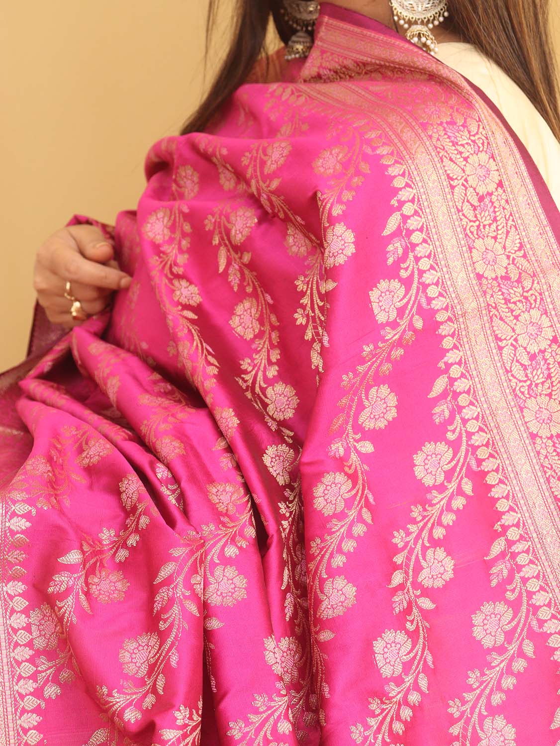 Pink Banarasi Silk Meenakari Dupatta - Luxurion World