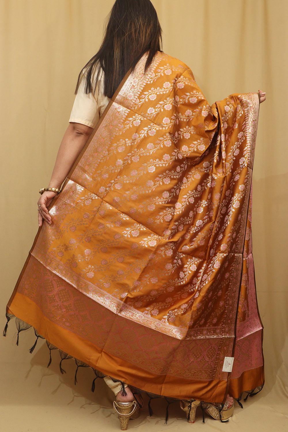 Yellow Banarasi Silk Meenakari Dupatta - Luxurion World