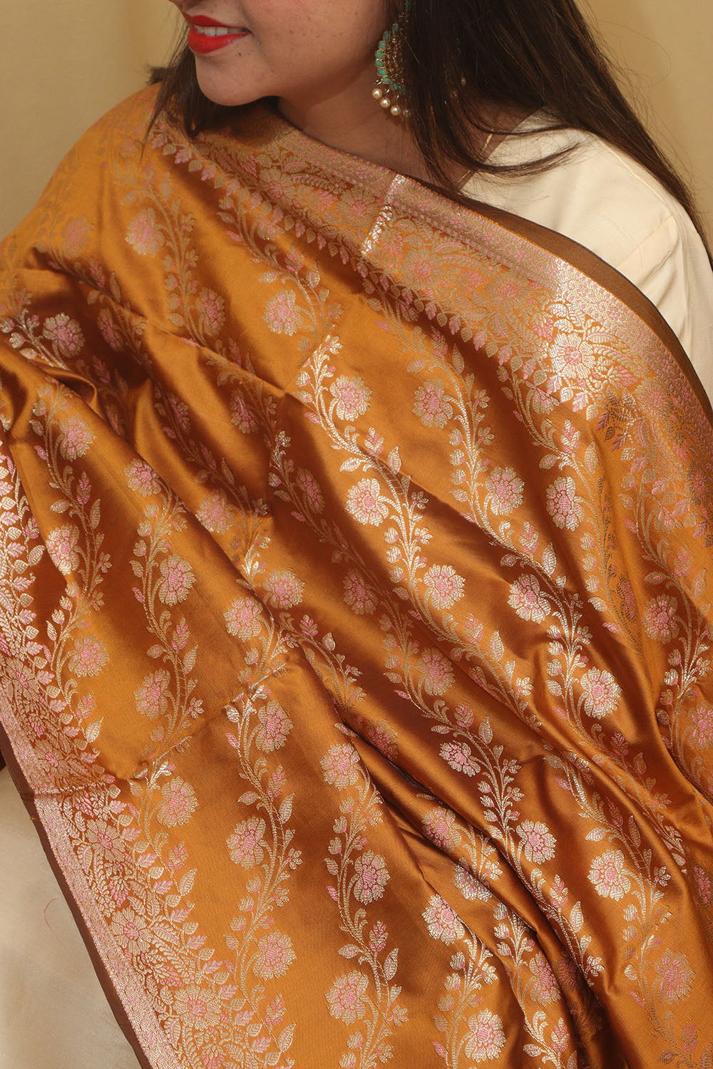 Yellow Banarasi Silk Meenakari Dupatta - Luxurion World