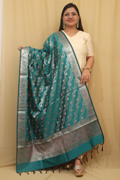 Greenish Blue Banarasi Silk Meenakari Dupatta - Luxurion World