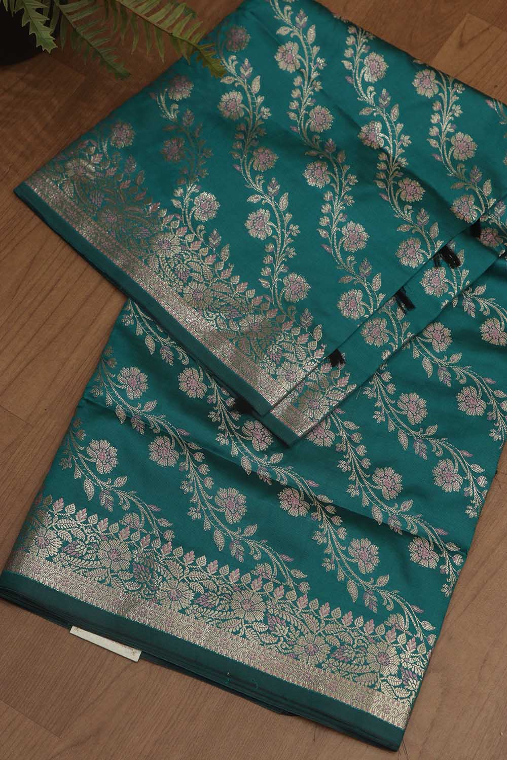 Greenish Blue Banarasi Silk Meenakari Dupatta - Luxurion World