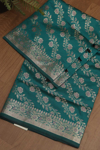 Greenish Blue Banarasi Silk Meenakari Dupatta - Luxurion World
