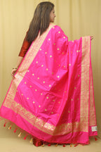 Pink Handloom Banarasi Pure Katan Silk Kadwa Dupatta - Luxurion World