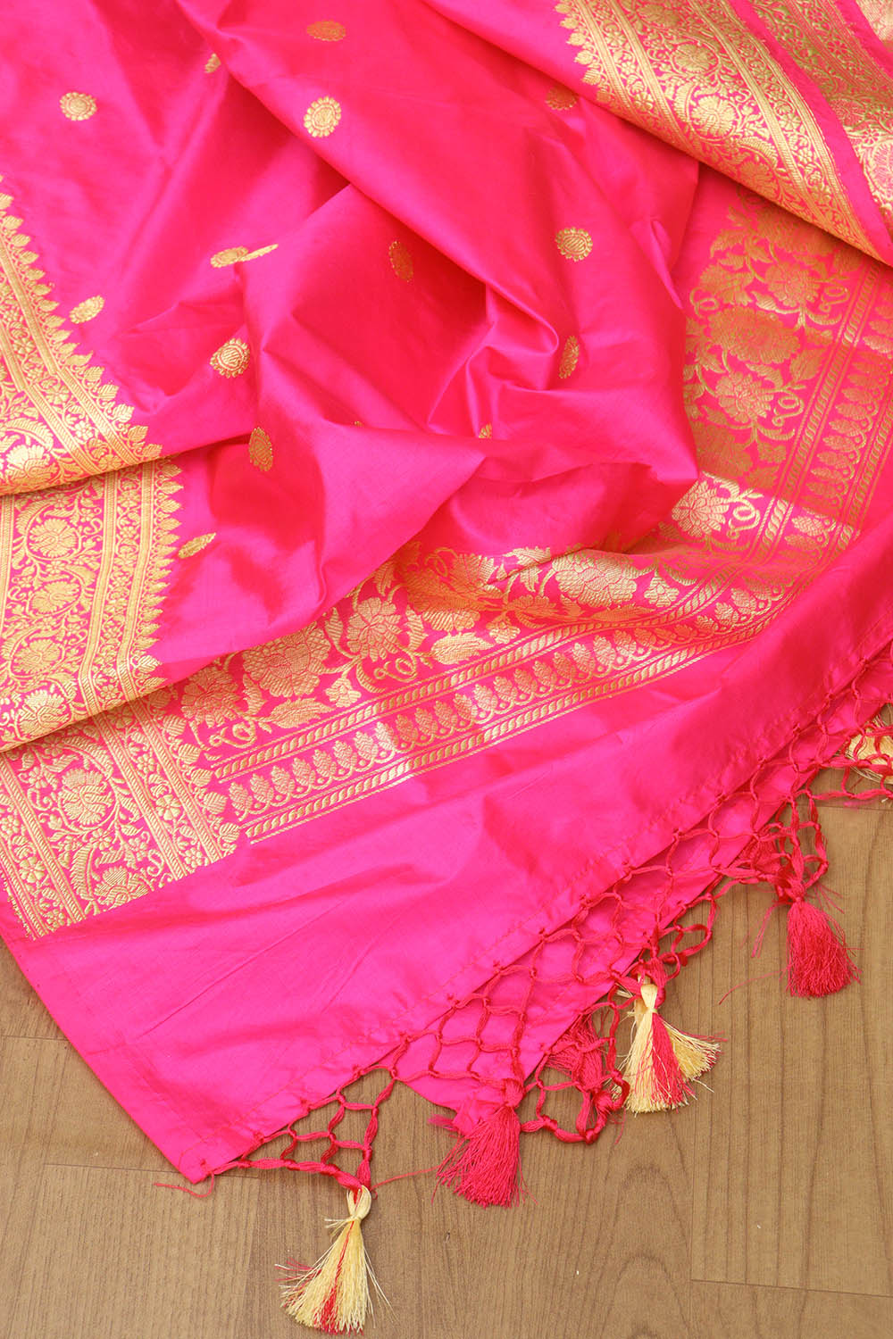 Pink Handloom Banarasi Pure Katan Silk Kadwa Dupatta - Luxurion World
