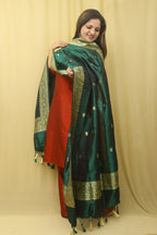 Green Handloom Banarasi Pure Katan Silk Kadwa Dupatta - Luxurion World