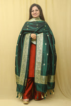 Green Handloom Banarasi Pure Katan Silk Kadwa Dupatta - Luxurion World