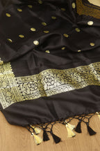 Black Handloom Banarasi Pure Katan Silk Kadwa Dupatta - Luxurion World
