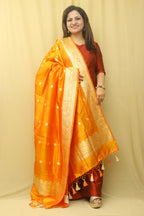 Orange Handloom Banarasi Pure Katan Silk Kadwa Dupatta - Luxurion World