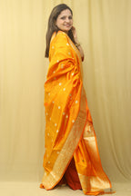 Orange Handloom Banarasi Pure Katan Silk Kadwa Dupatta - Luxurion World