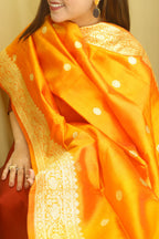 Orange Handloom Banarasi Pure Katan Silk Kadwa Dupatta - Luxurion World