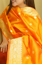 Orange Handloom Banarasi Pure Katan Silk Kadwa Dupatta - Luxurion World
