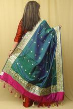 Green And Blue Shot Handloom Banarasi Pure Katan Silk Kadwa Dupatta - Luxurion World