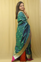 Green And Blue Shot Handloom Banarasi Pure Katan Silk Kadwa Dupatta - Luxurion World