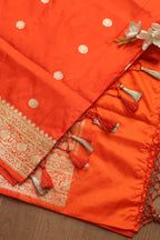 Orange Handloom Banarasi Pure Katan Silk Dupatta - Luxurion World