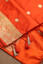 Orange Handloom Banarasi Pure Katan Silk Dupatta - Luxurion World