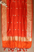 Orange Handloom Banarasi Pure Katan Silk Dupatta - Luxurion World