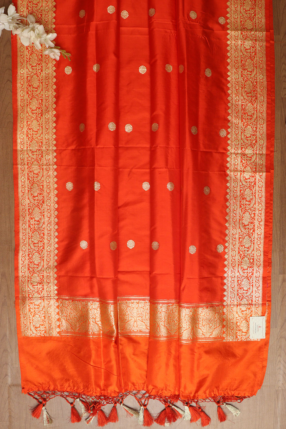 Orange Handloom Banarasi Pure Katan Silk Dupatta - Luxurion World