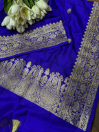 Exquisite Purplish Blue Handloom Banarasi Pure Katan Silk Dupatta - Luxurion World