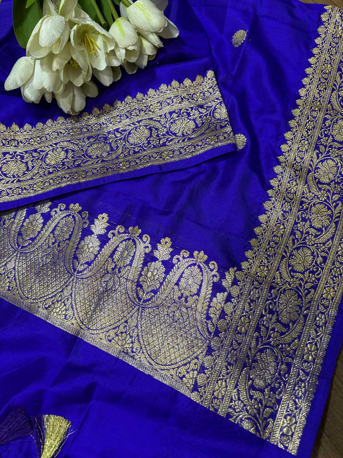 Exquisite Purplish Blue Handloom Banarasi Pure Katan Silk Dupatta - Luxurion World