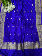 Exquisite Purplish Blue Handloom Banarasi Pure Katan Silk Dupatta - Luxurion World