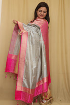 Elegant Grey Handloom Banarasi Pure Katan Silk Dupatta - Luxurion World