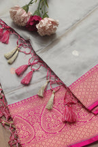 Elegant Grey Handloom Banarasi Pure Katan Silk Dupatta - Luxurion World