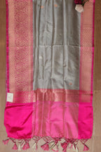 Elegant Grey Handloom Banarasi Pure Katan Silk Dupatta - Luxurion World