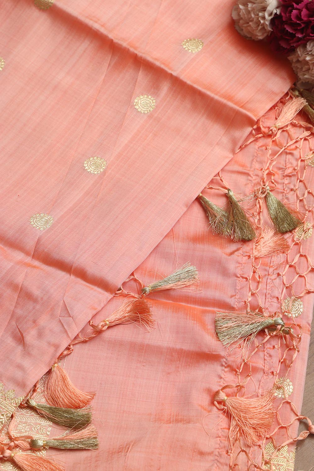 Exquisite Peach Handloom Banarasi Pure Katan Silk Dupatta - Luxurion World